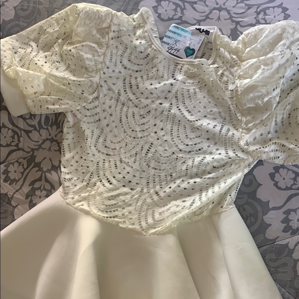 Cream Fit and Flare Puff Sleeve Shirt